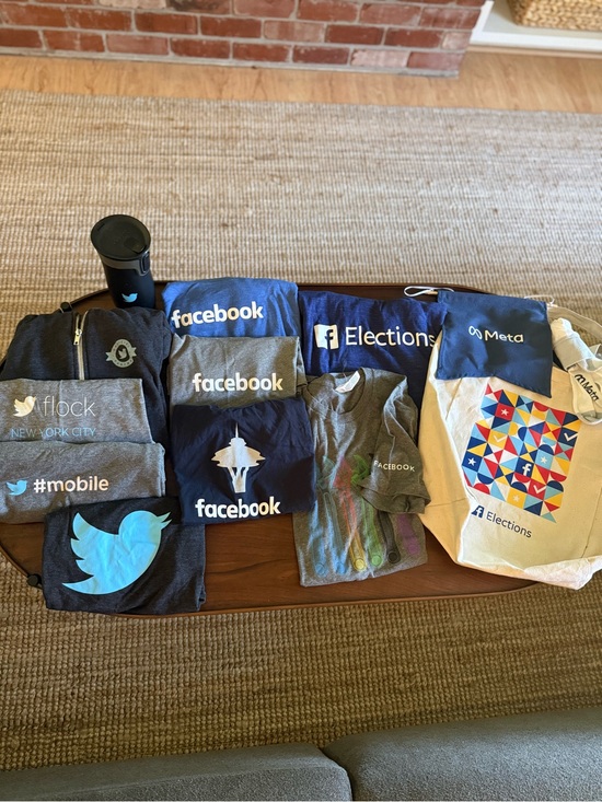 Facebook/Meta/Twitter Branded Swag, Tshirts, Tote